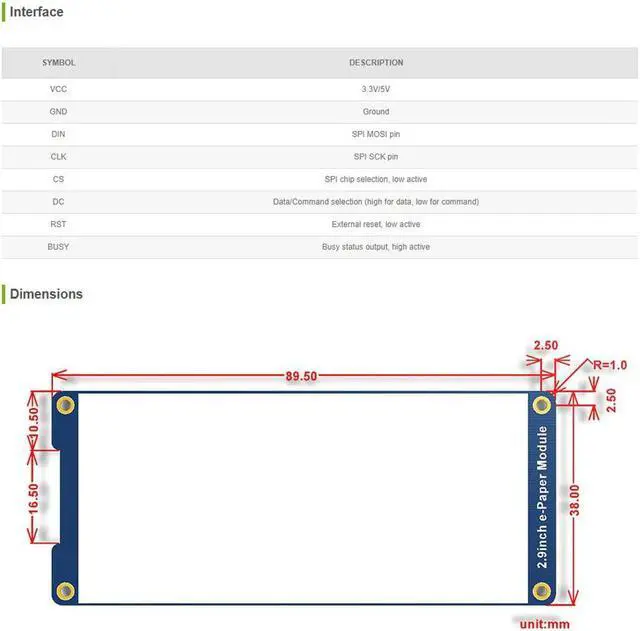 Alt view image 5 of 5 - Coolwell Waveshare 2.9inch E-Paper Module Raspberry Pi E Paper Display 296x128 SPI Interface for Raspberry Pi 4B+ 4B 3B+ 3B 2B+ Zero W WH Jetson Nano Ardui