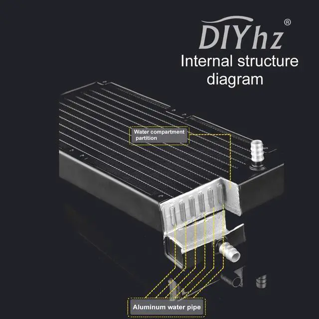 Alt view image 3 of 5 - DIYhz Water Cooling Computer Radiator, 12 Pipe Aluminum Heat Exchanger Liquid Cooling Radiator Heat Sink 120mm with Fan for CPU PC Laser Water Cool System DC12V Black