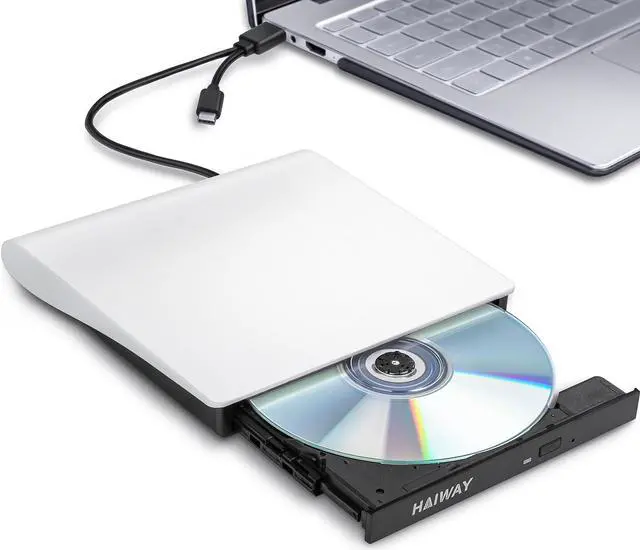 Main image of Haiway External DVD Drive, USB 3.0 Type-C CD Burner Portable CD DVD +/-RW Optical Drive Slim CD DVD ROM Rewriter CD/DVD Player Writer Reader for Laptop Desktop MacBook PC Windows Linux Mac OS (White)
