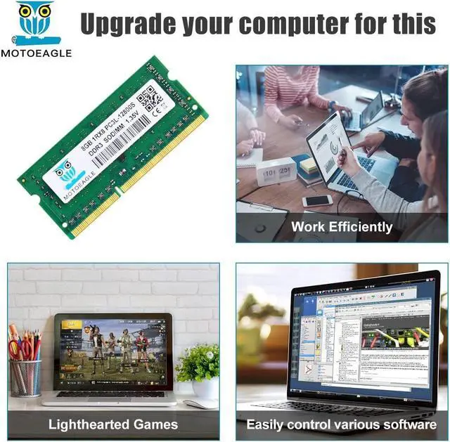 Alt view image 5 of 5 - 16GB 1RX8 PC3L-12800S RAM, 16GB Kit (2x8GB) DDR3L-1600 SODIMM PC3L-12800 DDR3 1600Mhz 1Rx8 1.35V Dual Rank RAM for Laptop 204 PIN CL11