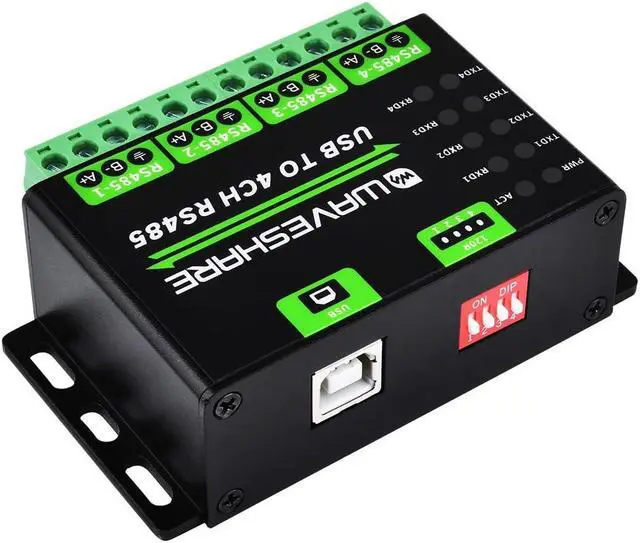 Alt view image 2 of 5 - Waveshare Industrial USB to 4CH RS485 Converter with Aluminium Alloy Case, Compatible with Win7/8/8.1/10/11,Linux, Android, Allows Concurrent and Independent Communication for Each Channel