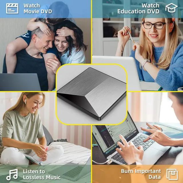 Alt view image 3 of 5 - YOTUO External CD DVD Drive, Portable USB 3.0 and Type-C Ultra-Slim DVD Player, DVD Burner CD ROM RW External Optical Drive Compatible with Laptop Desktop PC for Windows 7/8/10/11 Mac MacBook Pro/Air