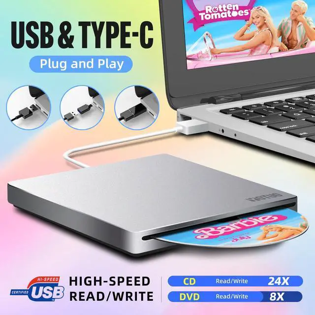 Alt view image 2 of 5 - YOTUO External DVD Drive for USB 3.0 Type C, Portable DVD Write CD Burner RW ROM Optical Drive Player Reader Disk Disc with Laptop Desktop PC Windows 11/10/8/7, Mac Pro/Air MacBook, Linux (SY-IDD031)