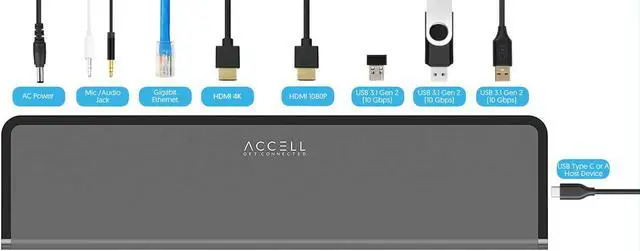 Alt view image 4 of 5 - Accell InstantView USB-C 4K Docking Station - 2 HDMI, 3x USB-A 3.1, Ethernet, Audio Ports Compatible with PC, macOS, Android, Chromebook, (K31G2-001B)