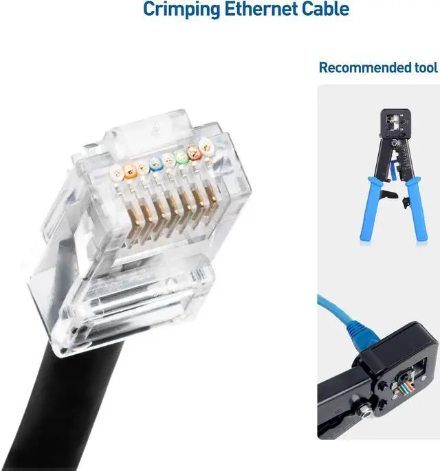 Alt view image 2 of 5 - Cable Matters 100-Pack Cat 6 Pass Through RJ45 Connectors for Solid or Stranded UTP Ethernet Cable & Modular RJ45 Crimp Tool for Pass-Through Connectors & 8-Color 200-Pack Strain Relief Boots