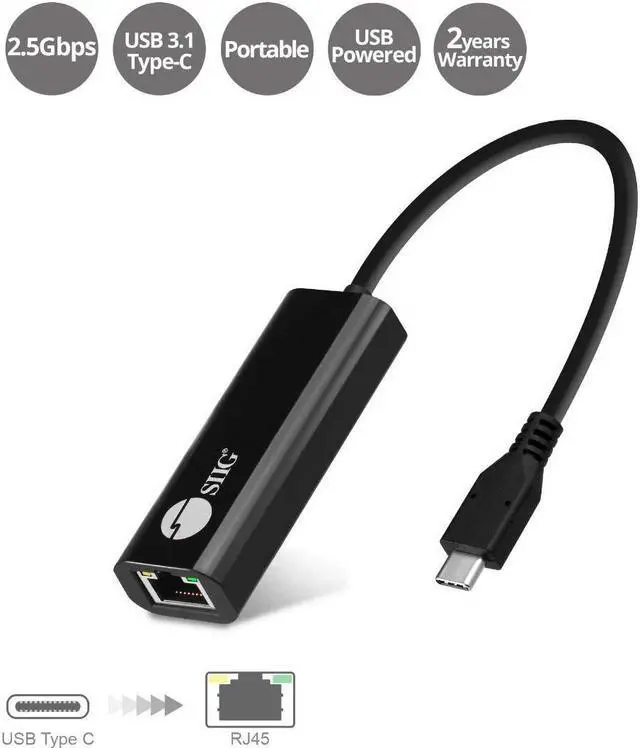 Alt view image 2 of 5 - SIIG USB-C to 2.5 Gigabit Ethernet Adapter - USB-C to RJ45 Converter Cable for Laptop and PC Supports Windows & Mac OS (JU-NE0A11-S1)
