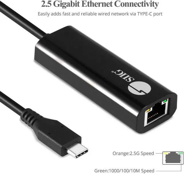 Alt view image 3 of 5 - SIIG USB-C to 2.5 Gigabit Ethernet Adapter - USB-C to RJ45 Converter Cable for Laptop and PC Supports Windows & Mac OS (JU-NE0A11-S1)