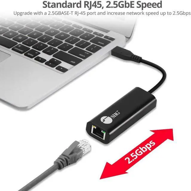 Alt view image 4 of 5 - SIIG USB-C to 2.5 Gigabit Ethernet Adapter - USB-C to RJ45 Converter Cable for Laptop and PC Supports Windows & Mac OS (JU-NE0A11-S1)