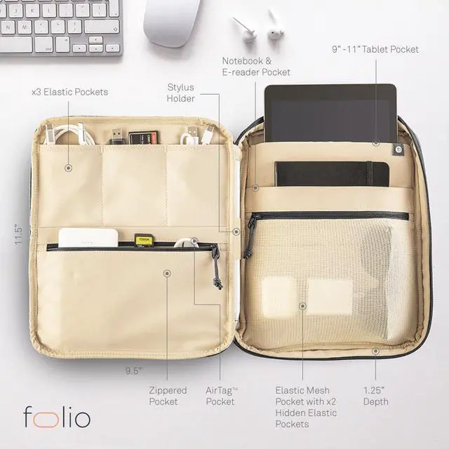 Alt view image 3 of 5 - Folio Tablet Pouch Family, Work Travel Cable Organizer and Tech Case for Electronic Essentials and Accessories, 11-Inch iPad Pro, with Label Identification (Black)