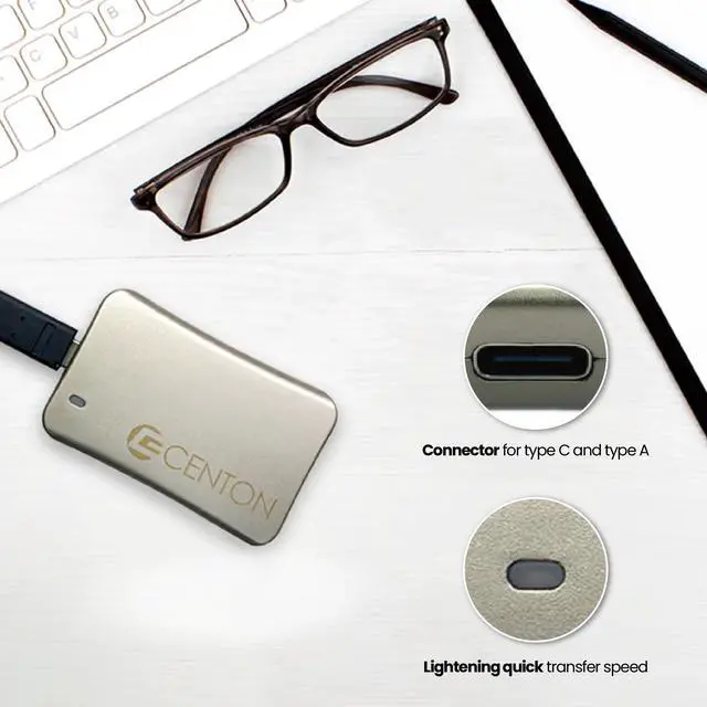 Alt view image 3 of 5 - Centon External SSD (Silver Metallic), USB-C 3.2 Gen 2, 500GB