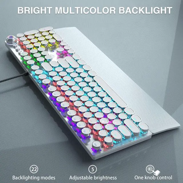 Alt view image 4 of 5 - AULA White Gaming Keyboard and Mouse Combo (F2088 Typewriter Style Mechanical Keyboard Wired + SC100 Wireless Gaming Mouse), LED Rainbow Backlit Keyboard Mouse Set