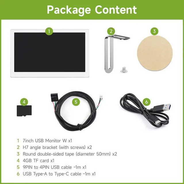 Alt view image 2 of 5 - waveshare 7inch USB Monitor, PC Case Secondary Screen/Desktop RGB Ambient Screen, IPS Panel, 1024x600 Resolution, with Music Spectrum Analysis Function, Type-C Interface, CNC Metal Case, Silver
