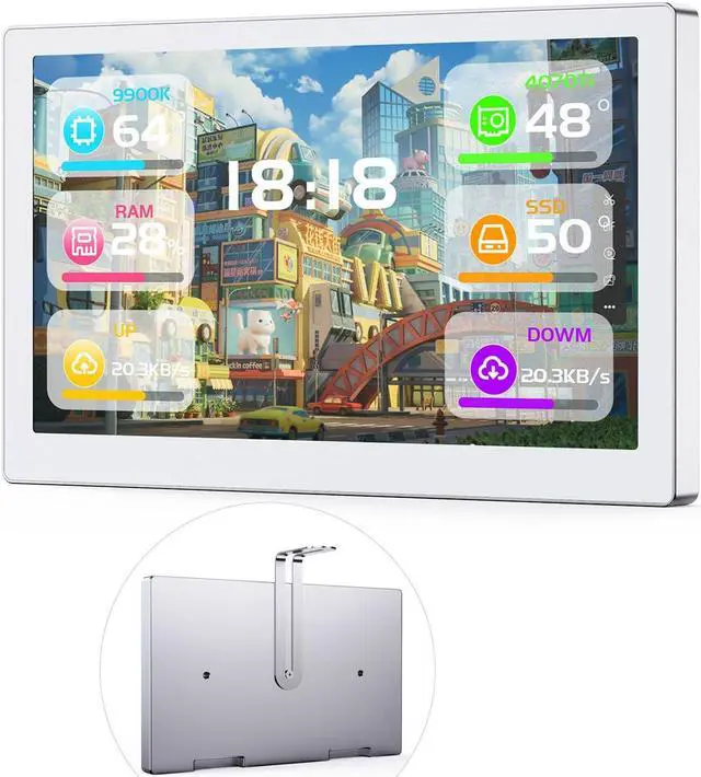 Main image of waveshare 7inch USB Monitor, PC Case Secondary Screen/Desktop RGB Ambient Screen, IPS Panel, 1024x600 Resolution, with Music Spectrum Analysis Function, Type-C Interface, CNC Metal Case, Silver