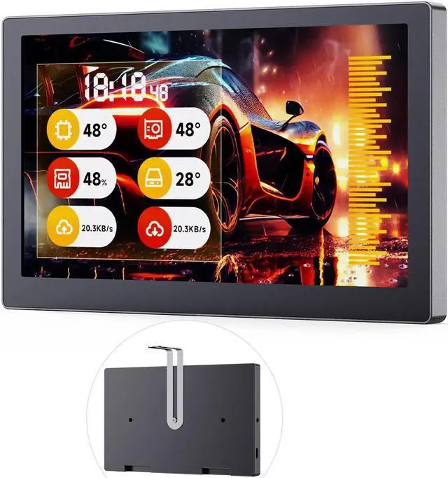 Main image of waveshare 7inch USB Monitor, PC Case Secondary Screen/Desktop RGB Ambient Screen, IPS Panel, 1024x600 Resolution, with Music Spectrum Analysis Function, Type-C Interface, CNC Metal Case, Black