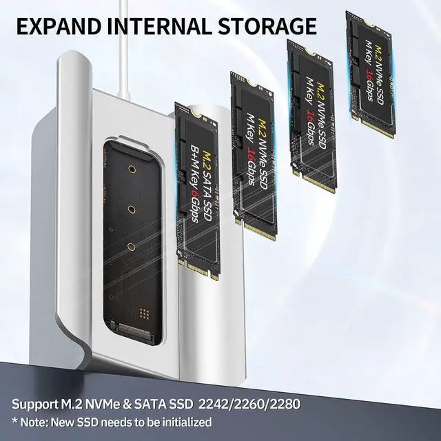 Alt view image 2 of 5 - Minisopuru Mac Mini Dock Support M.2 NVMe/SATA SSD, 5 in 1 USB C Hub for Mac Mini, Mac Mini Hub Stand & Docking Station Mac Mini Accessories with 2 USB C 10Gbps Data, TF& SD, M.2 SSD(Not Included)
