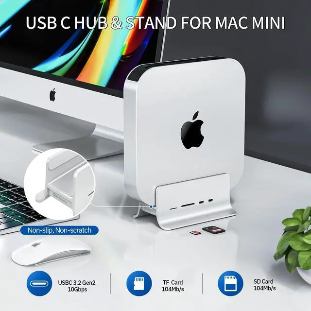 Alt view image 3 of 5 - Minisopuru Mac Mini Dock Support M.2 NVMe/SATA SSD, 5 in 1 USB C Hub for Mac Mini, Mac Mini Hub Stand & Docking Station Mac Mini Accessories with 2 USB C 10Gbps Data, TF& SD, M.2 SSD(Not Included)
