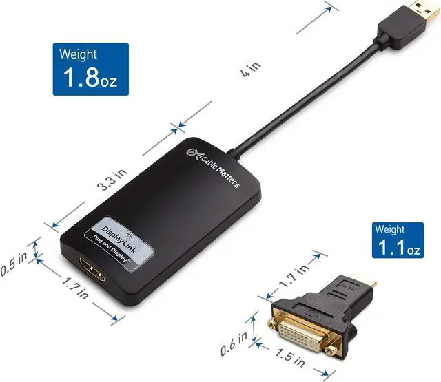 Alt view image 3 of 5 - Cable Matters SuperSpeed USB 3.0 to HDMI Adapter (USB to HDMI Adapter) for Windows up to 1440p in Black