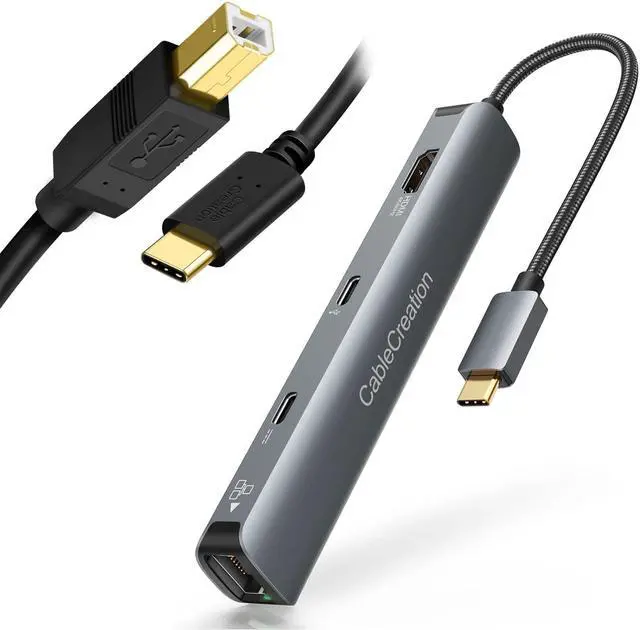 Main image of CableCreation 6-in-1 USB-C Hub with 4K 60HZ HDMI Bundle with USB B to USB C Printer Cable 6.6FT