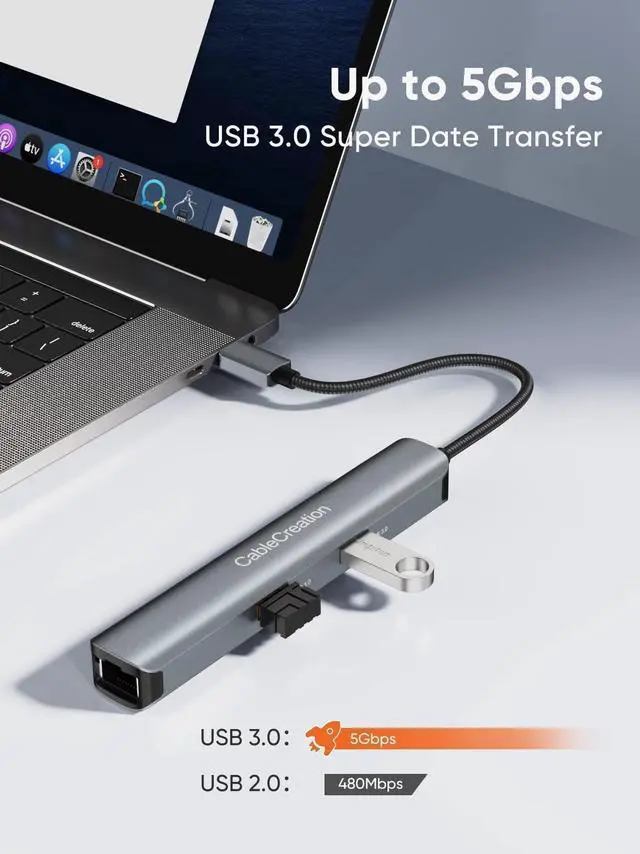 Alt view image 5 of 5 - CableCreation 6-in-1 USB-C Hub with 4K 60HZ HDMI Bundle with USB B to USB C Printer Cable 6.6FT