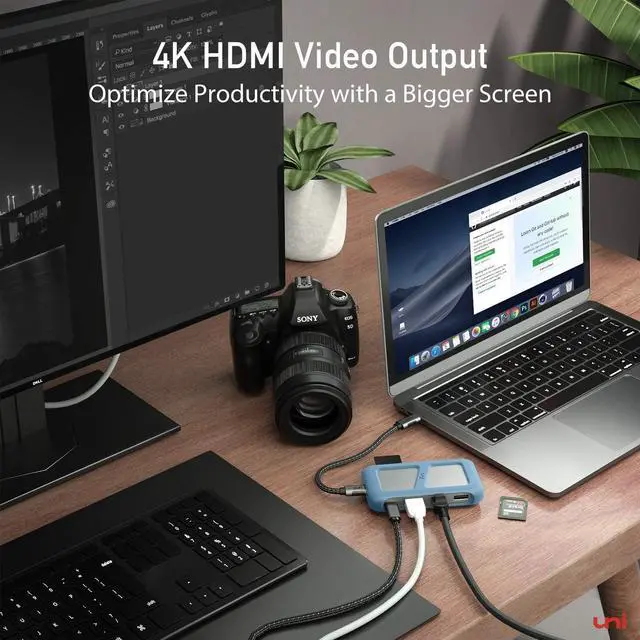 Alt view image 5 of 5 - USB C Hub, uni USB Type C 8 in 1 Hub with Detachable Connector, 4K HDMI, 1Gbps Ethernet, SD/MicroSD Card Reader, Up to 100W, Compatible for MacBook Pro 2023, iPad Pro 2023, Galaxy S24/S23 & More