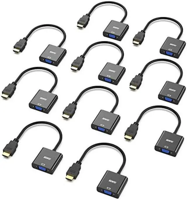 Main image of BENFEI HDMI to VGA, 10 Pack, Gold-Plated HDMI to VGA Adapter (Male to Female) for Computer, Desktop, Laptop, PC, Monitor, Projector, HDTV, Chromebook, Raspberry Pi, Roku, Xbox and More - Black