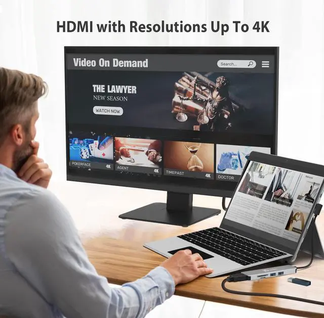 Alt view image 3 of 5 - j5create USB-C 5-port Gen2 Multi-Adapter with 4K HDMI, 2 USB-A 10Gbps, SD/microSD, for Surface Pro 8/9, MacBook Air/Pro, Dell XPS, HP laptops, and more (JCD372S)