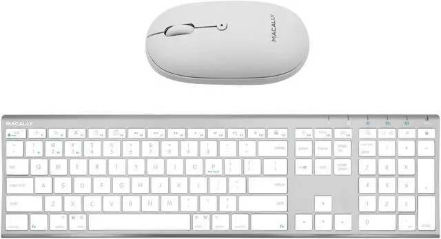 Main image of Macally Wireless Bluetooth Rechargeable Mouse and a Ice White Finish Wireless Bluetooth Keyboard, Classic Apple Aesthetic