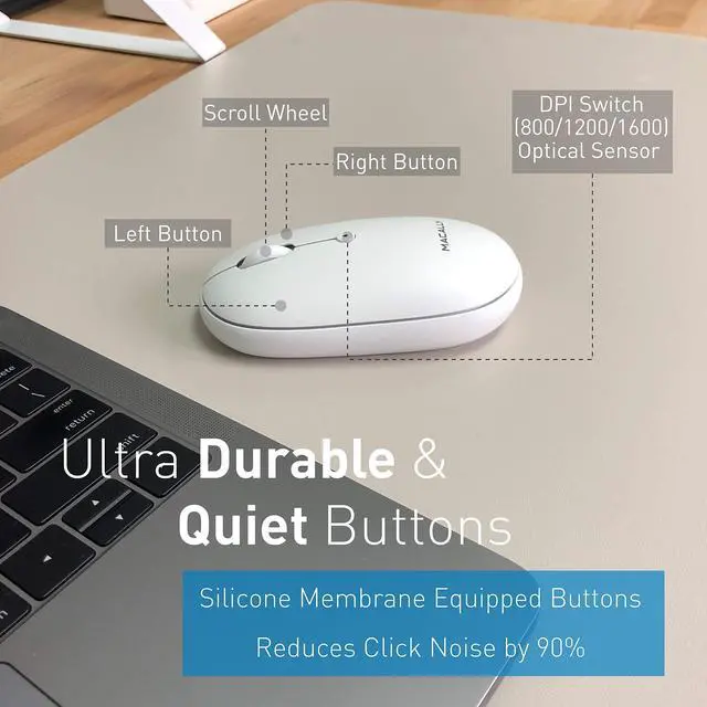 Alt view image 4 of 5 - Macally Wireless Bluetooth Rechargeable Mouse and a Ice White Finish Wireless Bluetooth Keyboard, Classic Apple Aesthetic