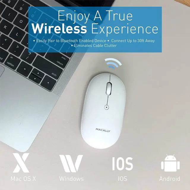 Alt view image 3 of 5 - Macally Wireless Bluetooth Rechargeable Mouse and a Ice White Finish Wireless Bluetooth Keyboard, Classic Apple Aesthetic