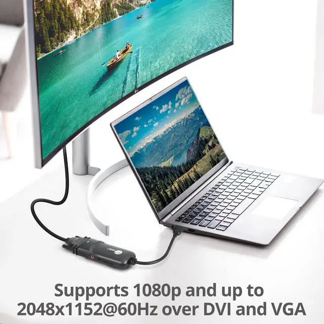 Alt view image 5 of 5 - SIIG USB 3.0 to DVI Video Adapter with DVI to VGA Adapter | Quick and Easy Setup | 1080p or 2048x1152 Resolution | DisplayLink Manager Compatible, Support Windows 11, 10, Mac M1 & M2 (JU-DV0112-S3)