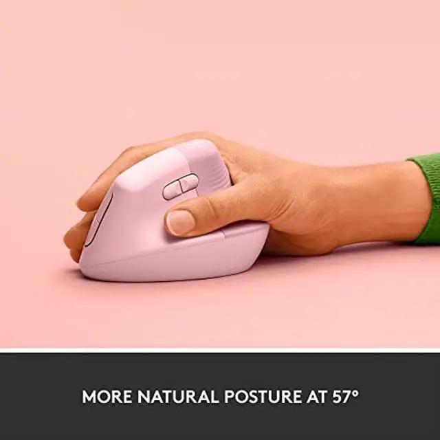 Alt view image 3 of 5 - Logitech Lift Vertical Ergonomic Mouse, Wireless, Bluetooth or Logi Bolt USB receiver, Quiet clicks, 4 buttons, compatible with Windows/macOS/iPadOS, Laptop, PC - Rose