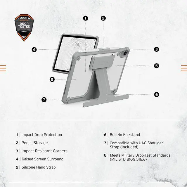 Alt view image 2 of 5 - UAG Designed for iPad 10.9" 10th Gen 2022 Case Scout Healthcare White/Gray with Hand Strap, Kickstand Pencil Holder Rugged Lightweight Slim Impact Resistant Protective Folio Cover by URBAN ARMOR GEAR