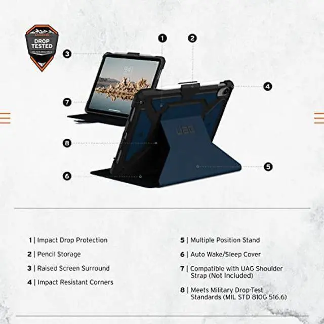 Alt view image 2 of 5 - UAG Designed for iPad 10.9" 10th Gen 2022 Case Metropolis SE Blue Mallard with Adjustable Stand and Pencil Holder Rugged Smooth Exterior Material Heavy Duty Protective Folio Cover by URBAN ARMOR GEAR