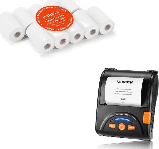 Main image of MUNBYN 58mm Mini Wireless Bluetooth Receipt Printer and 2 1/4 x 50ft Thermal Paper (10 Rolls), BPA Free 58mm Receipt Paper