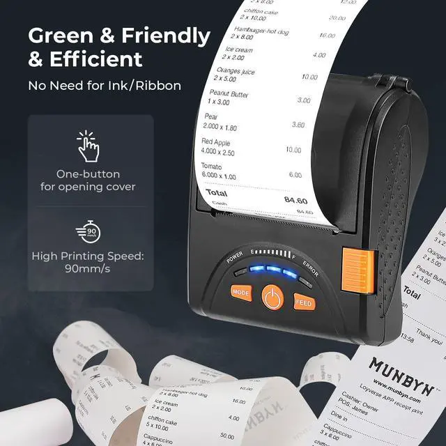 Alt view image 3 of 5 - MUNBYN 58mm Mini Wireless Bluetooth Receipt Printer and 2 1/4 x 50ft Thermal Paper (10 Rolls), BPA Free 58mm Receipt Paper