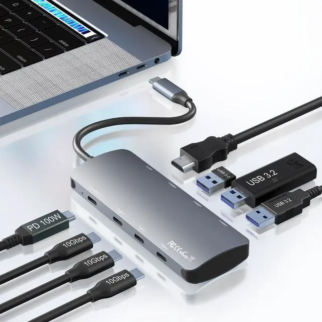 Main image of USB C to USB C Hub 10Gbps 8-in-1 with 3 USB-C 3.2 Gen2 10Gbps, 3 USB-A 3.2 10Gbps, 4K HDMI Adapter, 100W Power Delivery, USB C Splitter Multiport for Mac Book Pro/Air, Chromebook, XPS, USB C Devices