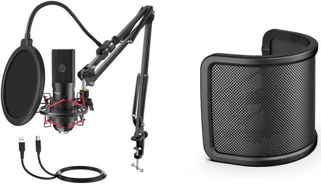 Main image of FIFINE Gaming Mics and Microphone Screen, USB Streaming Microphone Set with Flexible Boom Arm Stand Pop Filter, Plug and Play with PC Desktop Laptop Computer Podcast Mic Kit for Home Studio (T732+U1)