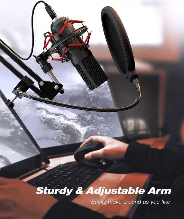 Alt view image 5 of 5 - FIFINE Gaming Mics and Microphone Screen, USB Streaming Microphone Set with Flexible Boom Arm Stand Pop Filter, Plug and Play with PC Desktop Laptop Computer Podcast Mic Kit for Home Studio (T732+U1)