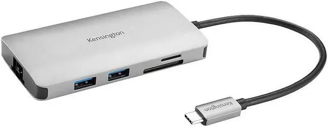 Alt view image 4 of 5 - Kensington UH1400P 8-in-1 USB-C Hub with 85W Pass Through Charging Power Delivery, 4K 60Hz HDMI, Ethernet, MicroSD Card, 3 USB-A 3.2 for M1 /M2 Macbook Pro Air, HP, Lenovo, iPad Pro, Silver (K33820WW)