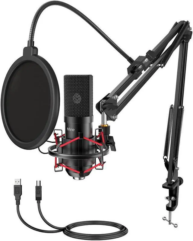 Alt view image 2 of 5 - FIFINE Gaming Mics and Microphone Screen, USB Streaming Microphone Set with Flexible Boom Arm Stand Pop Filter, Plug and Play with PC Desktop Laptop Computer Podcast Mic Kit for Home Studio (T732+U1)