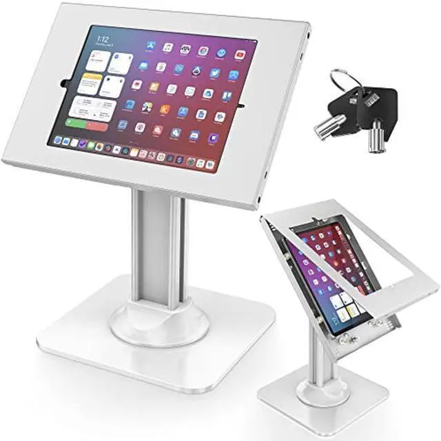 Main image of AboveTEK Anti-Theft iPad Kiosk Stand - POS iPad Security Stand & Locking Tablet Stand - Heavy Duty Base, 360deg Swivel, 75deg Tilt Bracket - Retail Business for iPad/iPad Air/iPad Pro (White)