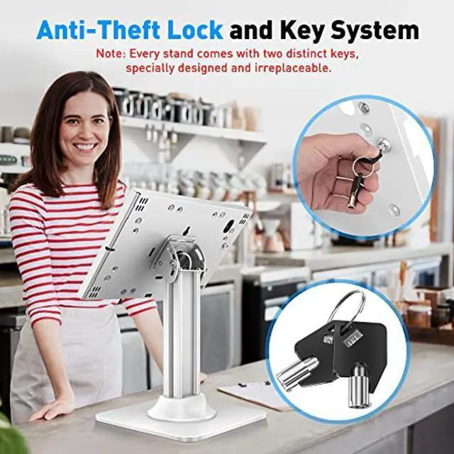 Alt view image 4 of 5 - AboveTEK Anti-Theft iPad Kiosk Stand - POS iPad Security Stand & Locking Tablet Stand - Heavy Duty Base, 360deg Swivel, 75deg Tilt Bracket - Retail Business for iPad/iPad Air/iPad Pro (White)