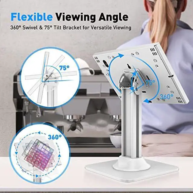 Alt view image 5 of 5 - AboveTEK Anti-Theft iPad Kiosk Stand - POS iPad Security Stand & Locking Tablet Stand - Heavy Duty Base, 360deg Swivel, 75deg Tilt Bracket - Retail Business for iPad/iPad Air/iPad Pro (White)