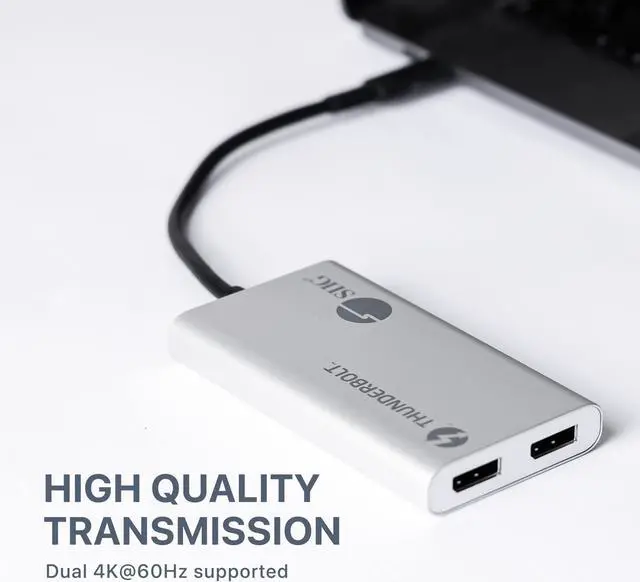Alt view image 4 of 5 - SIIG Thunderbolt 3 to Dual DisplayPort Adapter - Single 5K@60HZ - Dual 4K@60HZ - USB Type C to 2 DP 1.2 Ports for Mac & Windows - Macbook Pro/Macbook/Dell XPS/HP/Lenovo JU-TB0611-S1