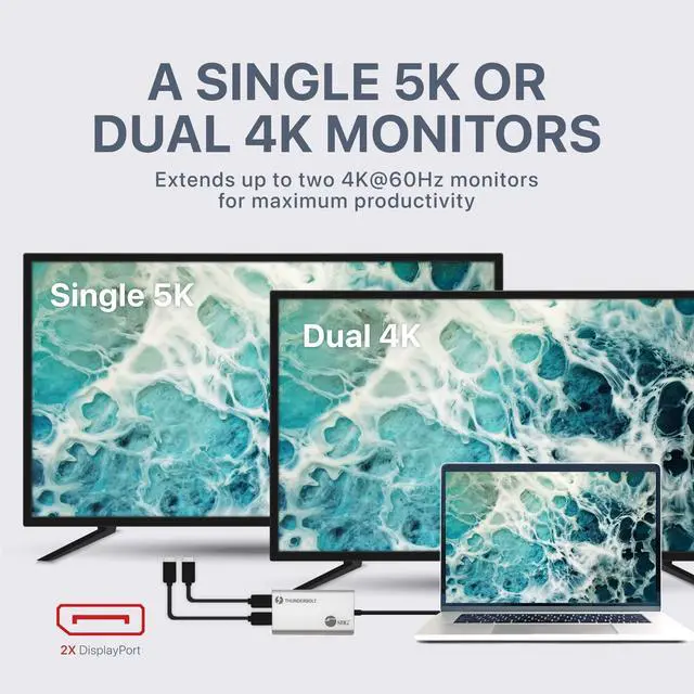 Alt view image 3 of 5 - SIIG Thunderbolt 3 to Dual DisplayPort Adapter - Single 5K@60HZ - Dual 4K@60HZ - USB Type C to 2 DP 1.2 Ports for Mac & Windows - Macbook Pro/Macbook/Dell XPS/HP/Lenovo JU-TB0611-S1