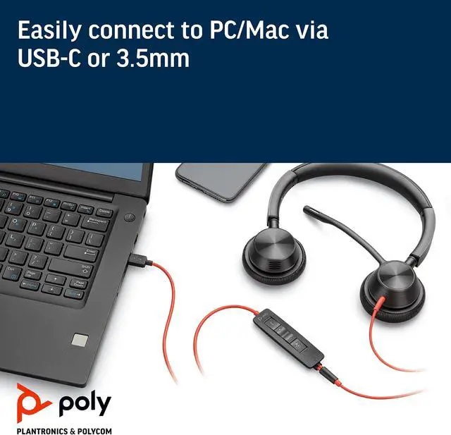Alt view image 3 of 5 - Plantronics - Blackwire 3325 Wired Stereo USB-C Headset with Boom Mic (Poly) - Connect to PC/Mac via USB-C or Mobile/Tablet via 3.5 mm Connector - Works with Teams, Zoom & More