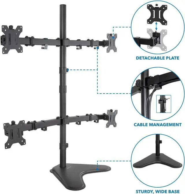 Alt view image 5 of 5 - Mount-It! Quad Monitor Stand | Height Adjustable Free Standing 4 Screen Mount | Fits Monitors up to 32 Inches | Black, Steel | MI-2784