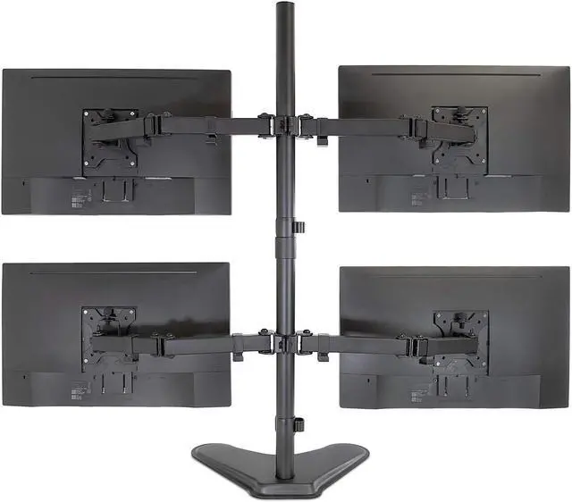 Alt view image 4 of 5 - Mount-It! Quad Monitor Stand | Height Adjustable Free Standing 4 Screen Mount | Fits Monitors up to 32 Inches | Black, Steel | MI-2784