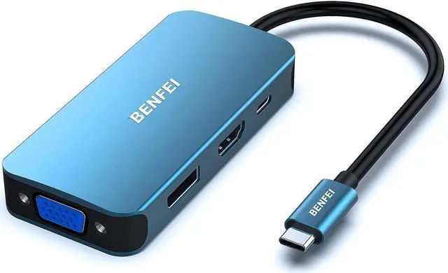 Main image of Benfei USB Type-C to HDMI+DisplayPort+VGA Adapter, 4K Support, Compatible with Laptops and TVs