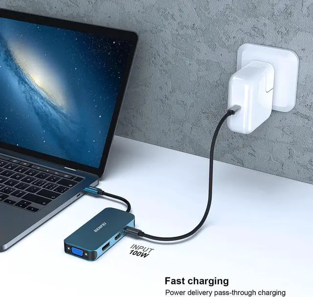 Alt view image 5 of 5 - Benfei USB Type-C to HDMI+DisplayPort+VGA Adapter, 4K Support, Compatible with Laptops and TVs